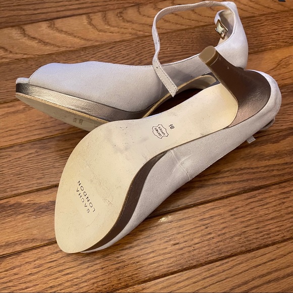 Sacha London Nude Gray Open Toed Leather Pumps - Picture 3 of 5